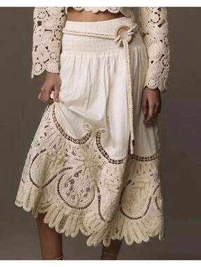 $328 NWT Anthropologie Love The Label Boho Crochet Hem Maxi Skirt Size XS/S/Med*